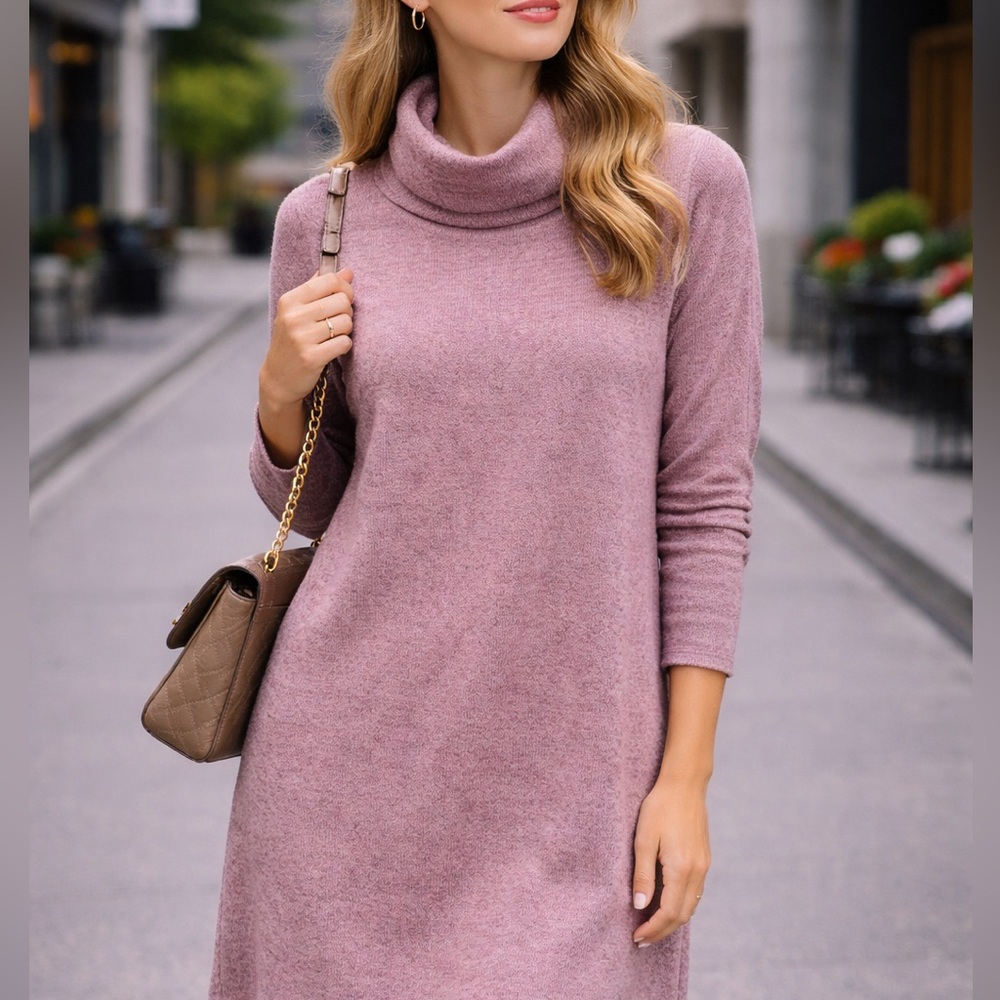 Turtleneck sweater dress - Dusty Rose/Mauve